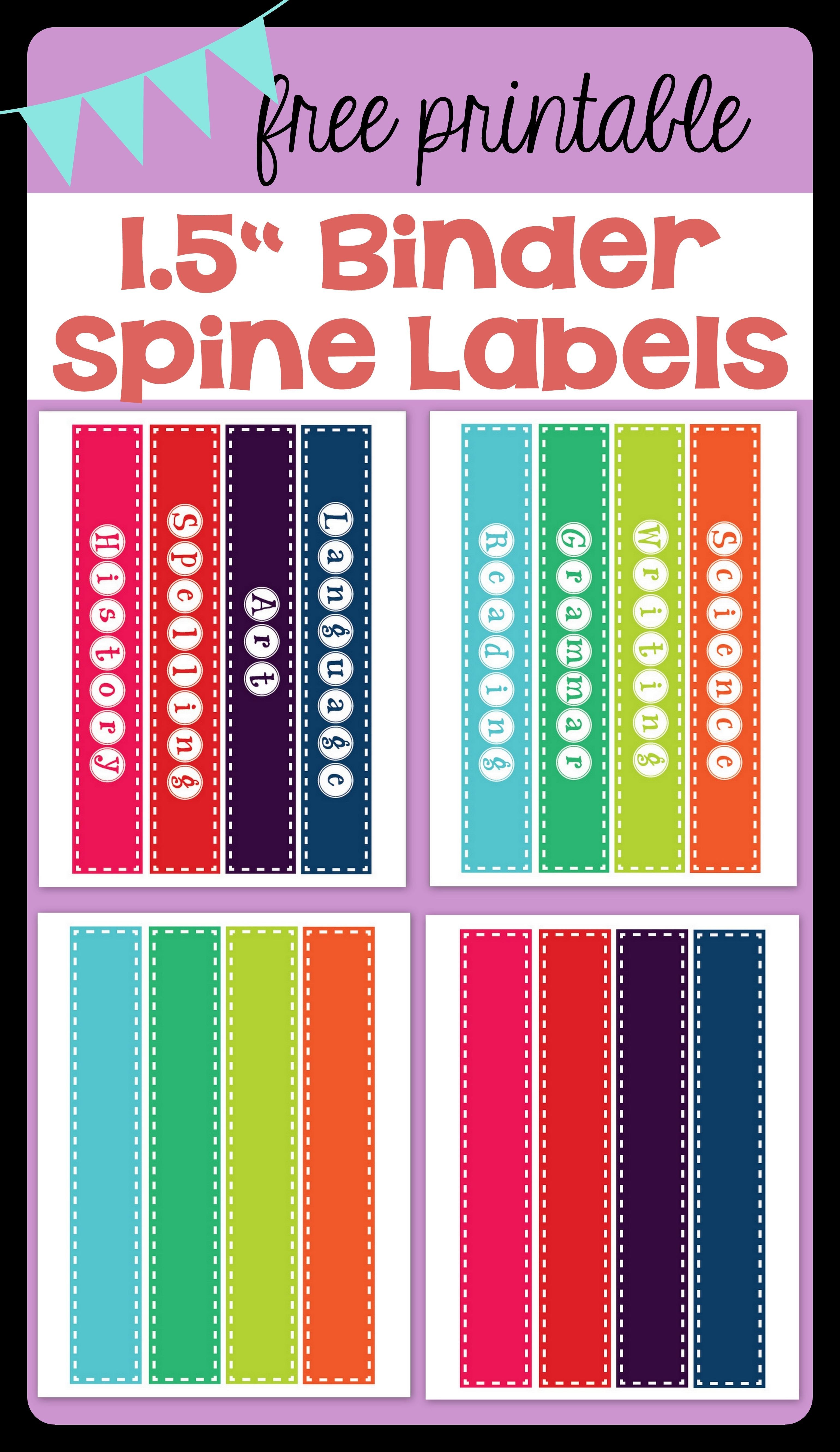 FREE PRINTABLE 1 5" Binder Spine Labels for basic school