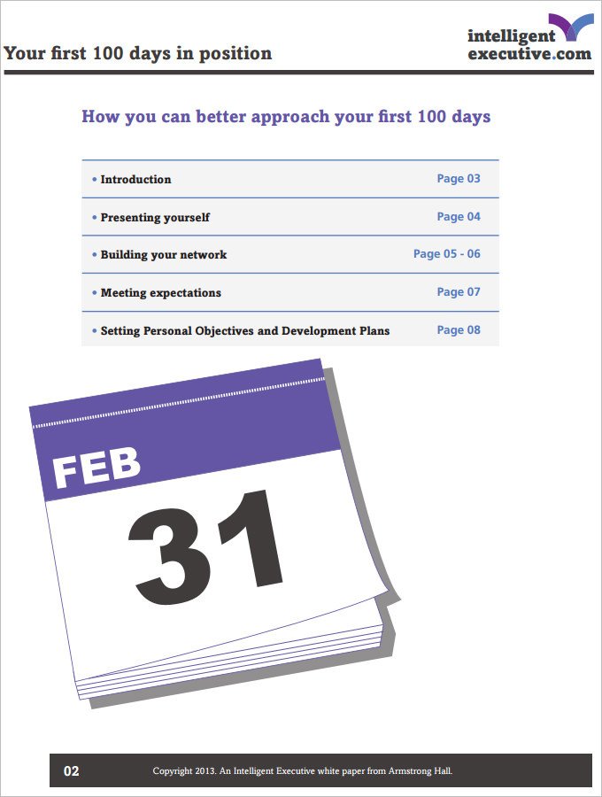 4 Sample 100 Day Plan Templates Download for PDF Word