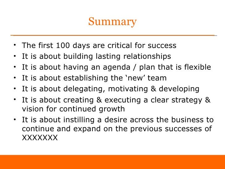 First 100 days as Sales Director sample