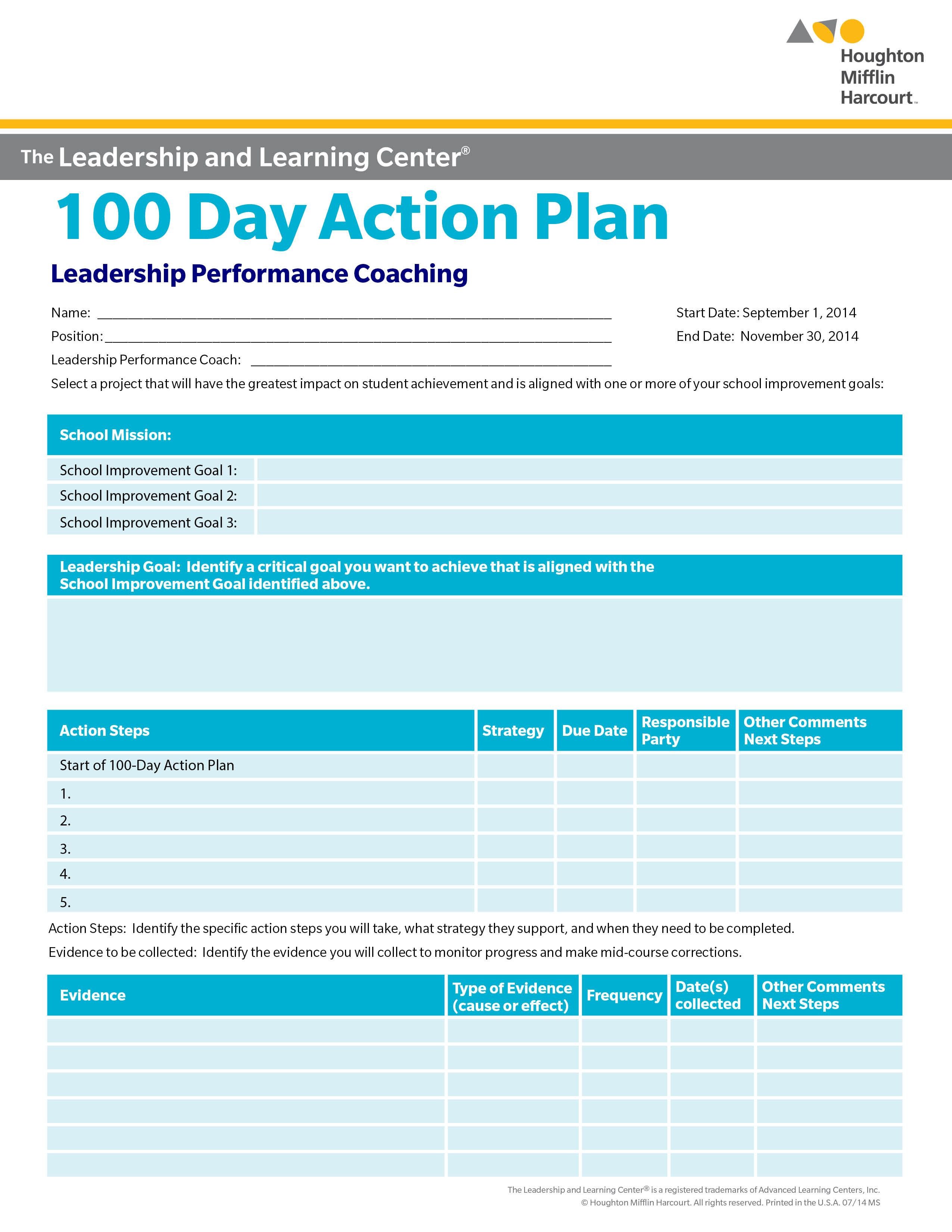 School Improvement 100 Day Action Plan Select a goal for