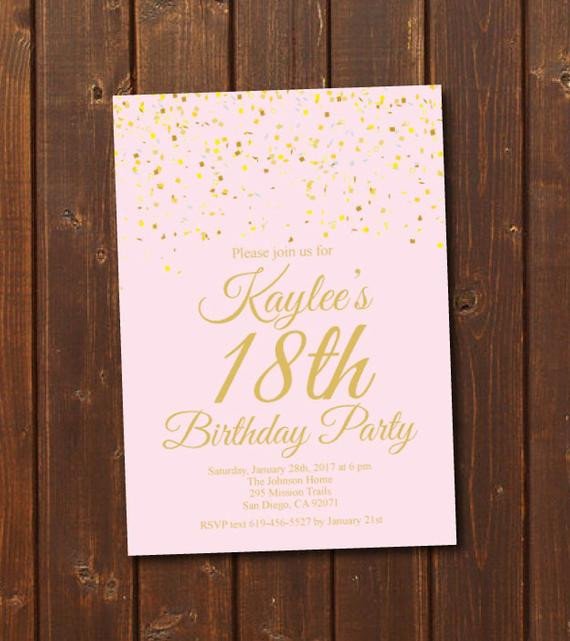 18th Birthday Invitation Printable Gold & Pink Birthday