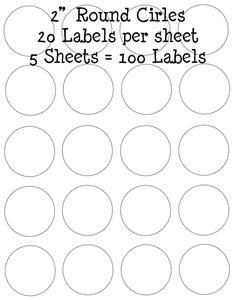 100 2" inch White Round Circle Labels Stickers Sheets