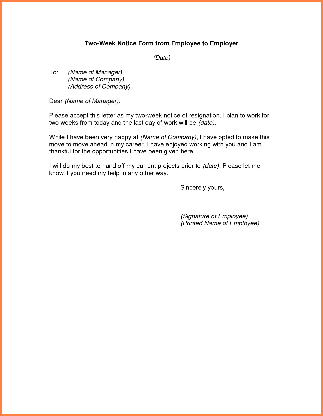 3 example of a professional two weeks notice