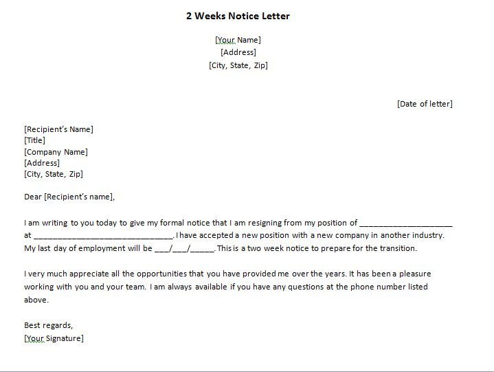40 Two Weeks Notice Letters & Resignation Letter Samples