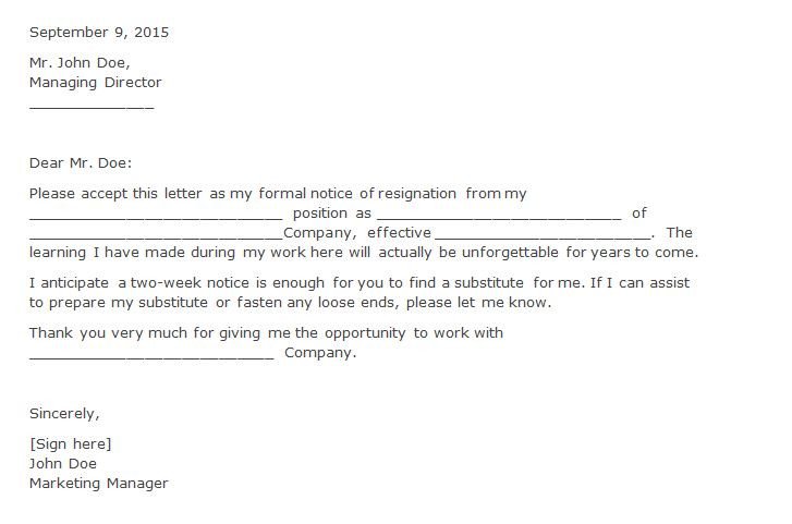 Free Resignation Letter & Two Weeks Notice Letters