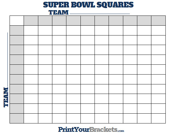 Printable Super Bowl Squares 100 Square Grid fice Pool