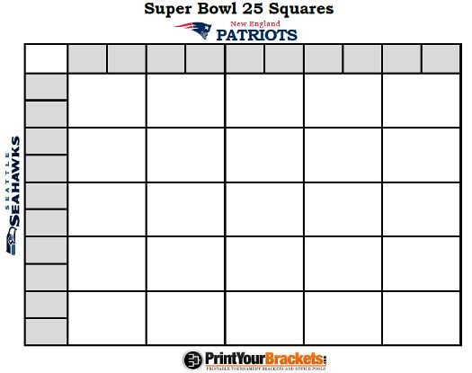 Printable Super Bowl Squares 25 Grid fice Pool NFL