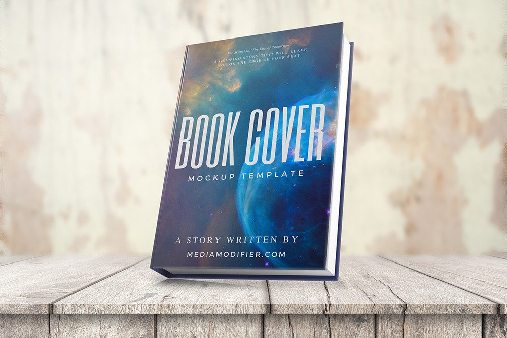 3D Book Cover Mockup on Wood Stage Mediamodifier Free