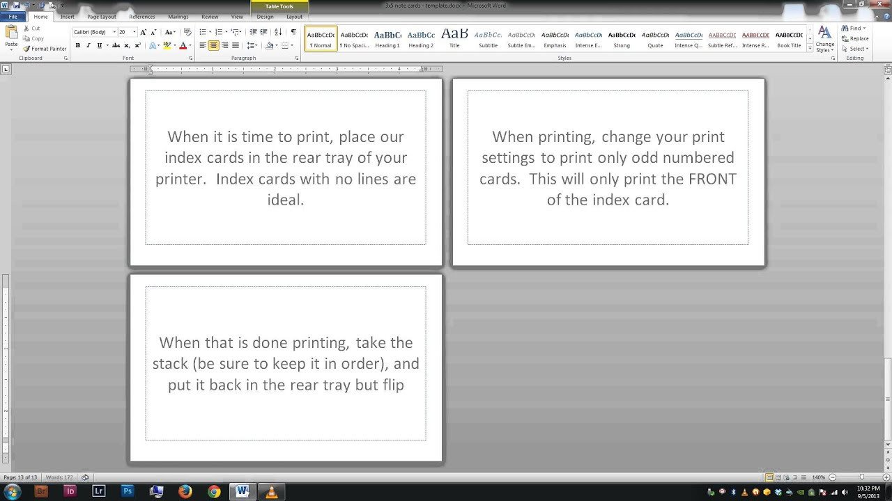 Note index cards Word Template