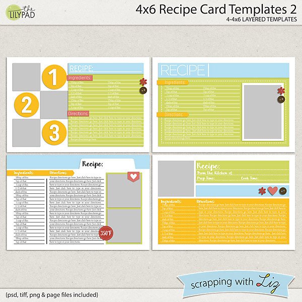 Digital Scrapbook Templates 4x6 Recipe Card 2