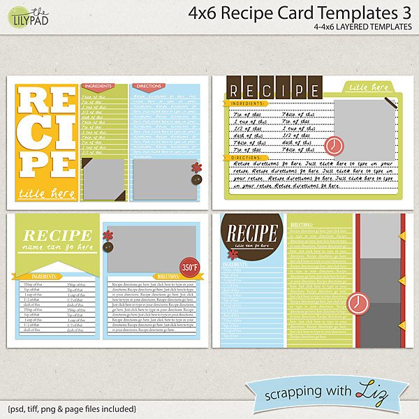 Digital Scrapbook Templates 4x6 Recipe Card 3
