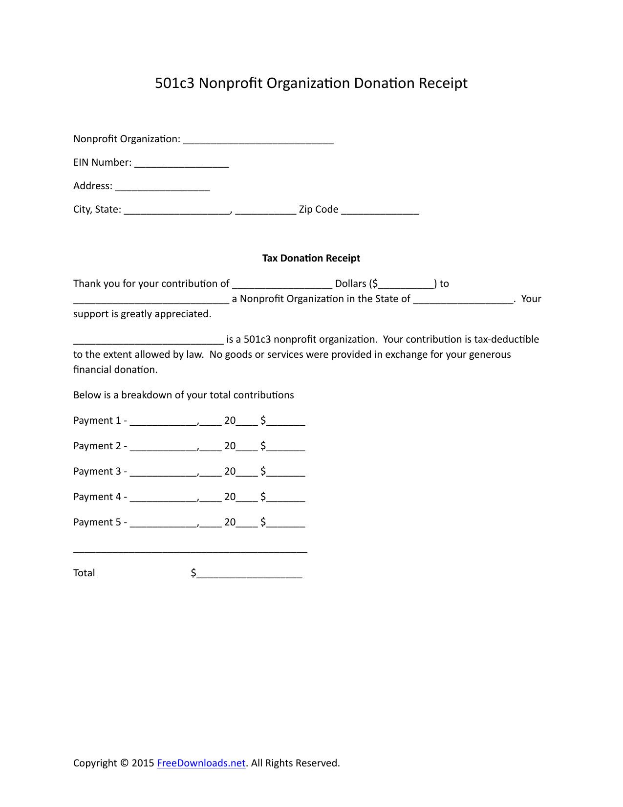 Download 501c3 Donation Receipt Letter for Tax Purposes