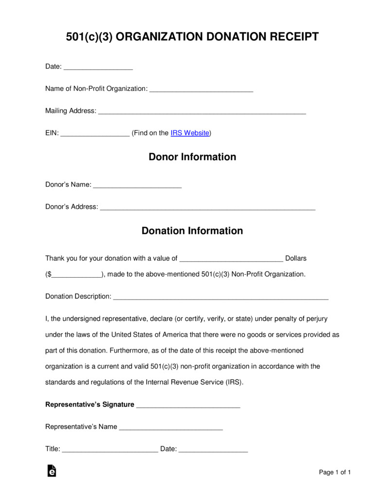 Free 501 c 3 Donation Receipt Template Sample PDF