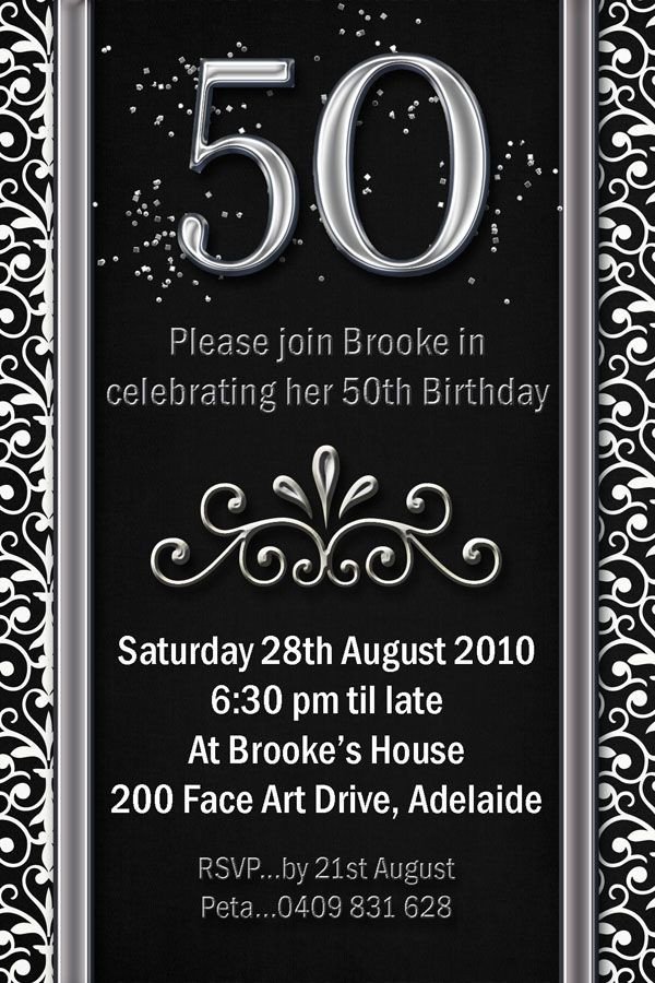 Example 50th Birthday Invitations Flower Patern Silver