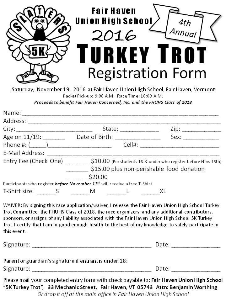 Registration Form FHUHS 5K Turkey Trot