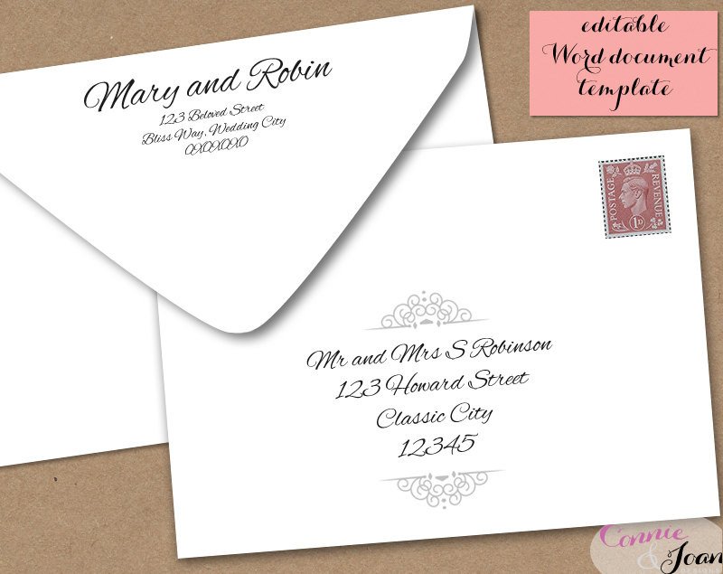 Printable Wedding envelope template 5x7 front and by
