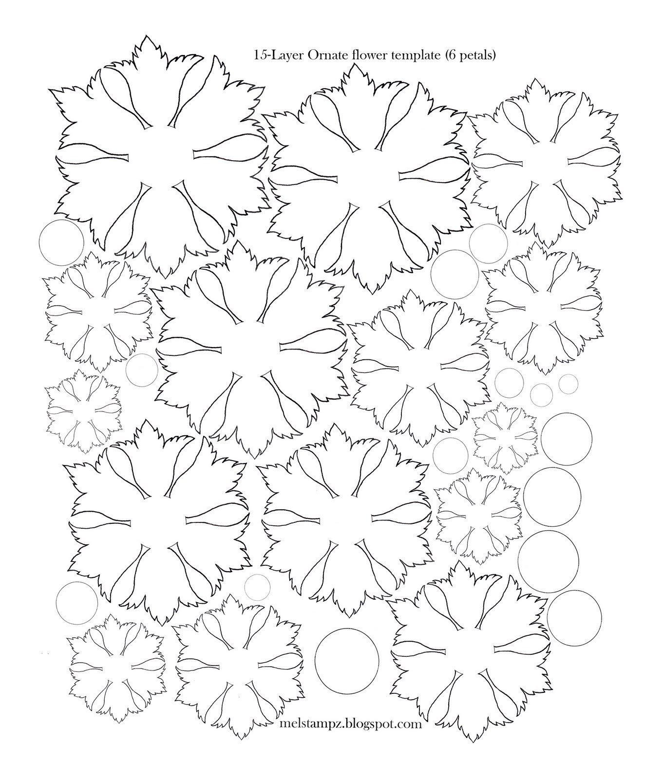 Mel Stampz 6 petal Ornate Flower template