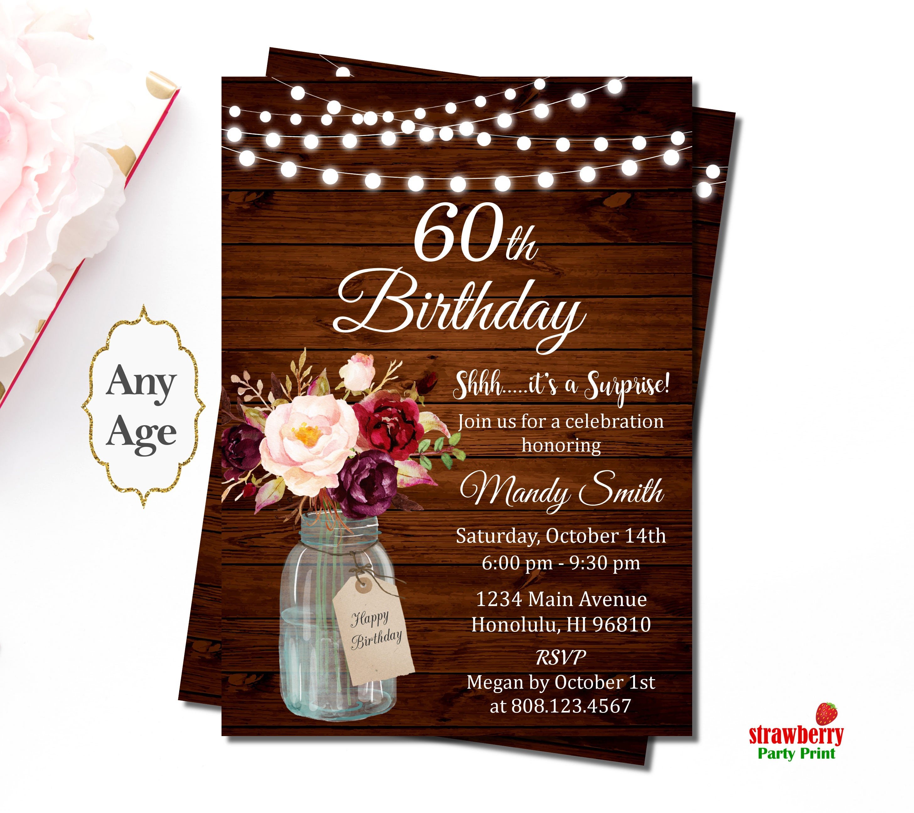 60th Birthday Invitations for Women Surprise 60th Birthday