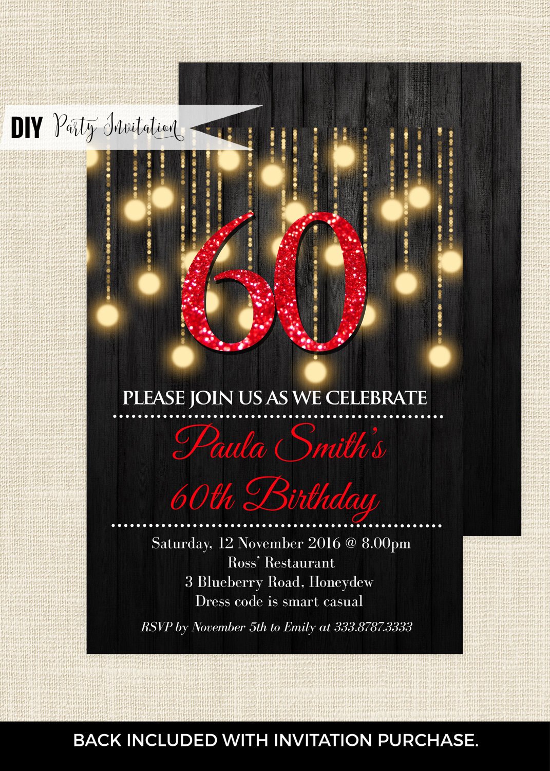Red 60th birthday invitations 60th Birthday Invitations for