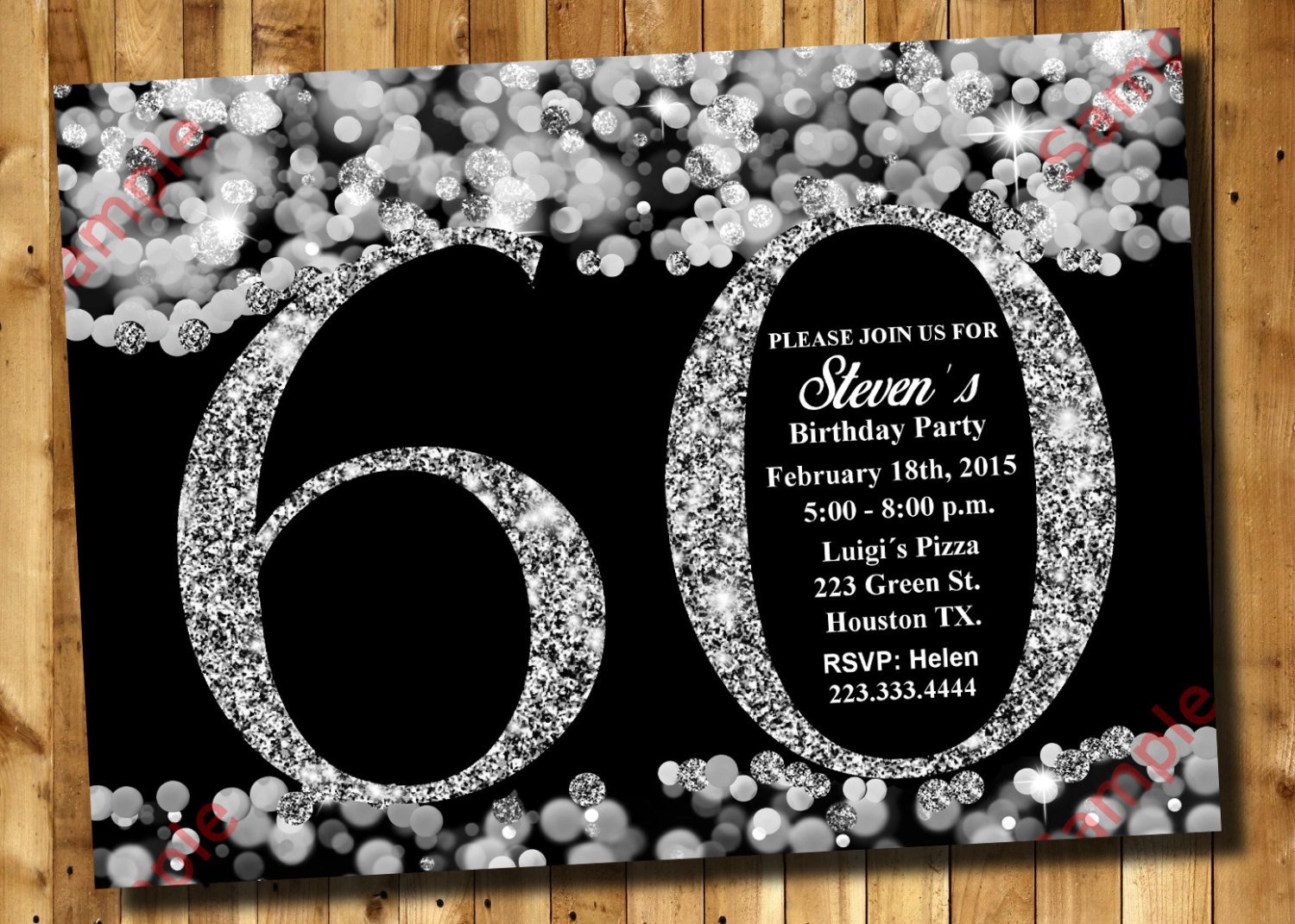 60th Birthday Invitation Silver Glitter Invitation Adult