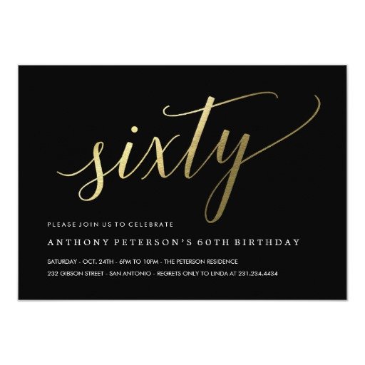 60th Birthday Invitations Formal Faux Gold