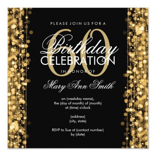 Elegant 60th Birthday Party Sparkles Gold Card