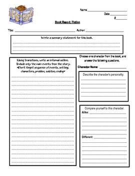 Book report templates Fiction books and Book reports on