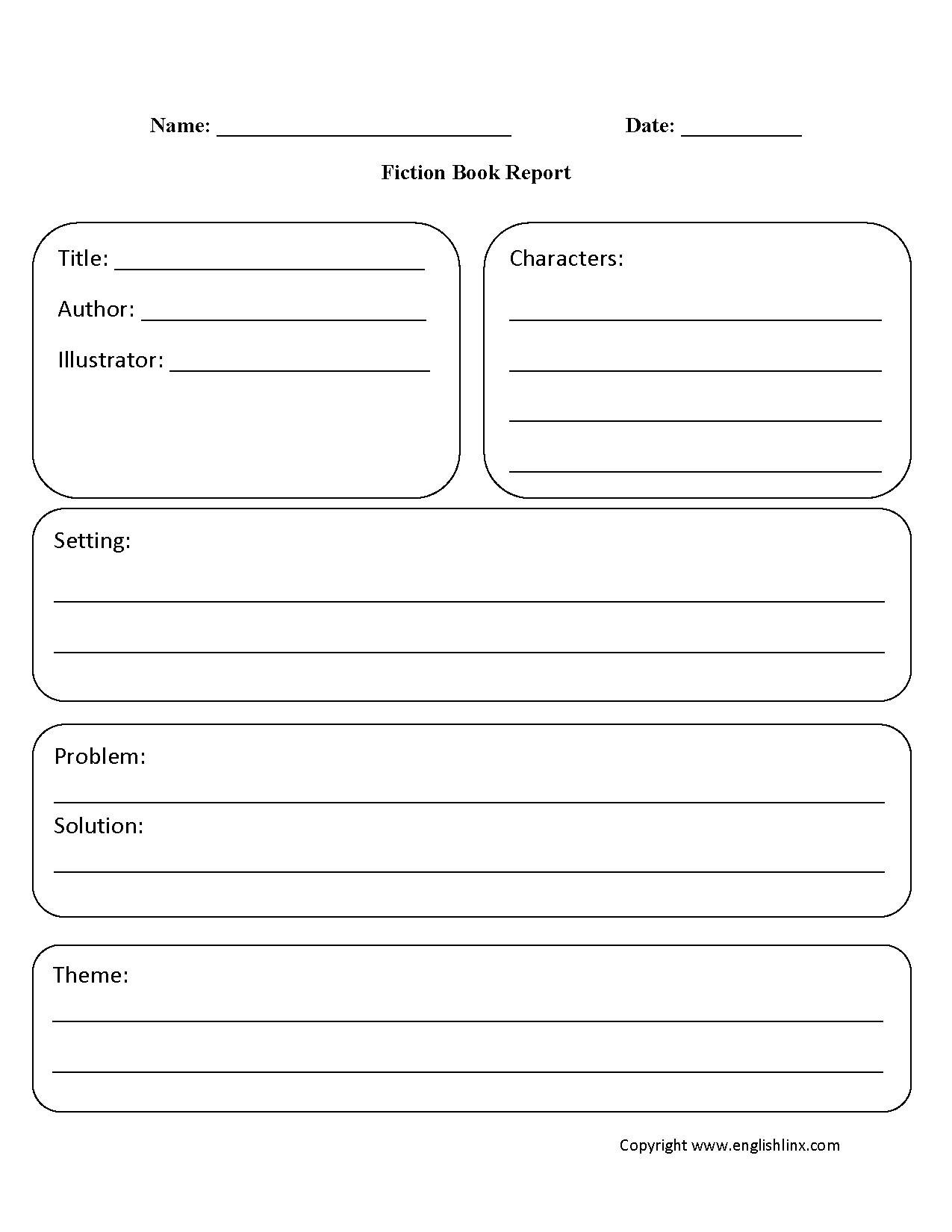 Fiction Book Report Worksheet homework