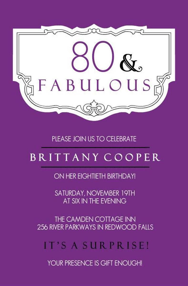 Elegant Purple 80th Birthday Party Invitations Templates