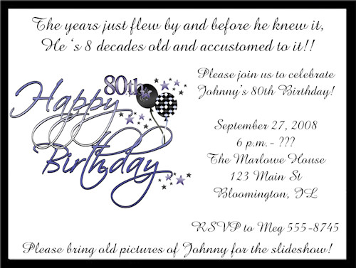 80th Birthday Invitation Templates Printable