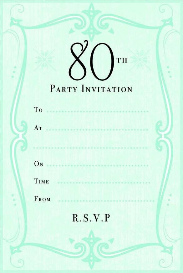 80th Birthday Party Invitation Cards Templates