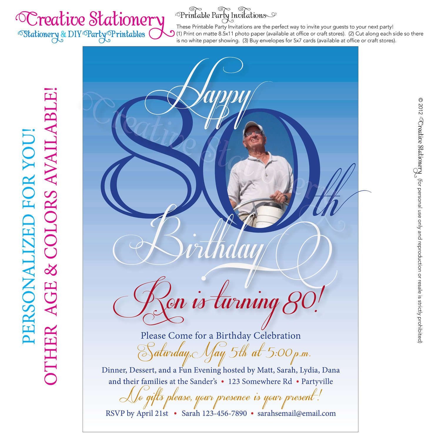 Free Printable Invitations For 80th Birthday Party