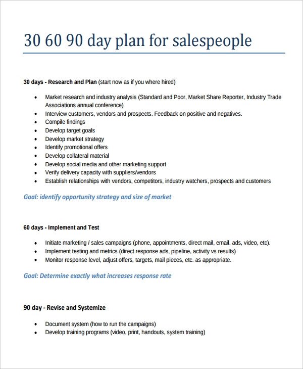 22 30 60 90 Day Action Plan Templates Free PDF Word