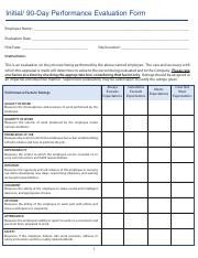 90 Day Employee Review Template Initial 90 Day