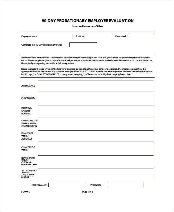 Sample Employee Evaluation Form in PDF 9 Examples in PDF