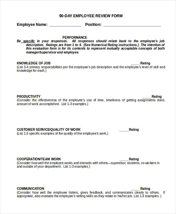 Sample Employee Review Form 10 Free documents in Doc PDF