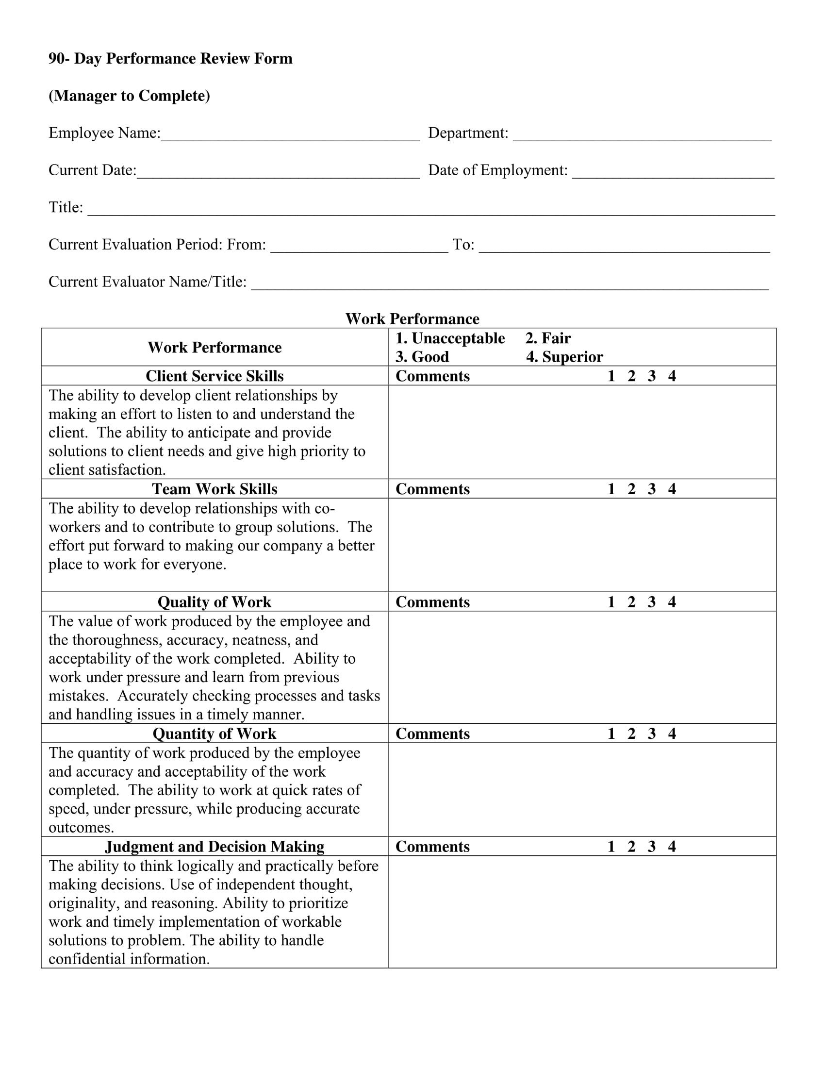 14 90 Day Review Forms Free Word PDF Format Download