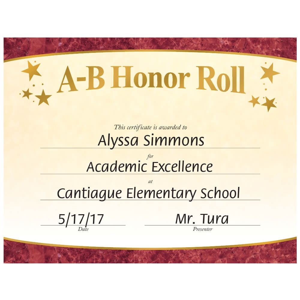 A B Honor Roll Gold Foil Stamped Certificates