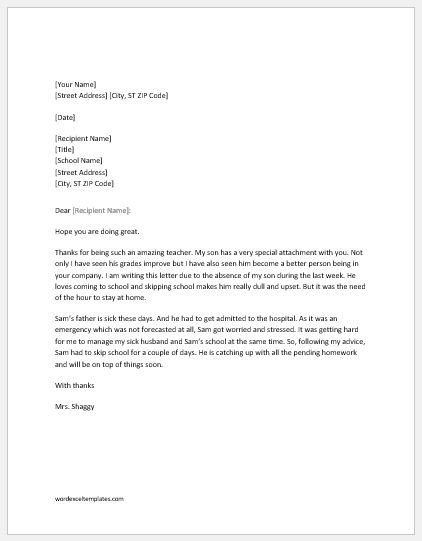Absence Excuse Letters to School