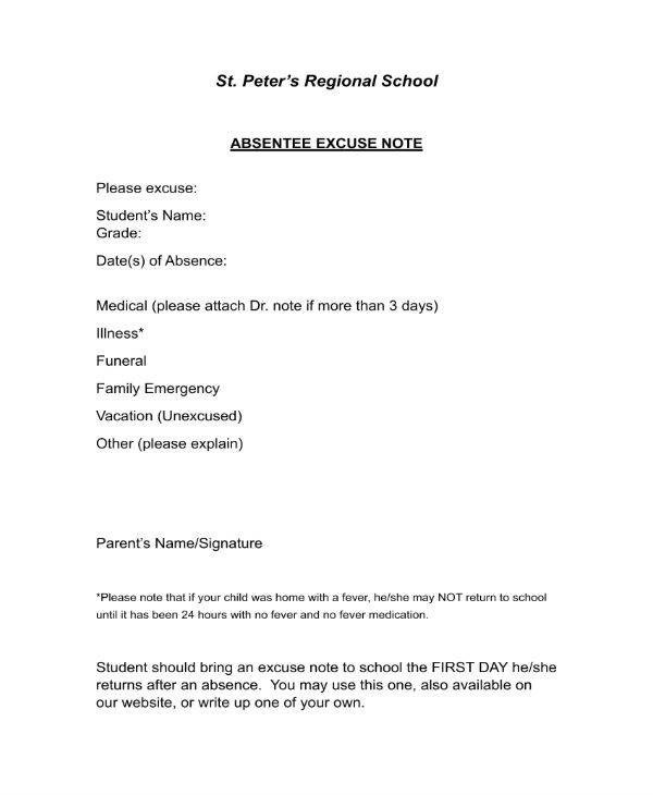 11 School Excuse Note Templates PDF