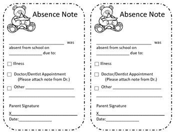 Absence Excuse from School Note by AtoZ