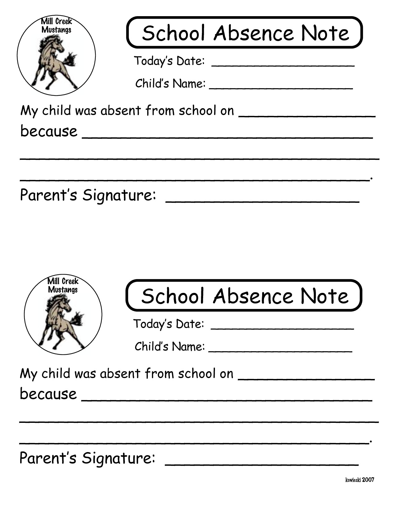 Printable Notes For School Absence to Pin on