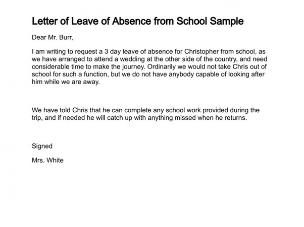 What is a good sample letter to write an absence from