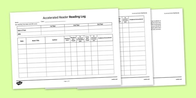 Log Sheet to Support the Teaching on Accelerated Reader