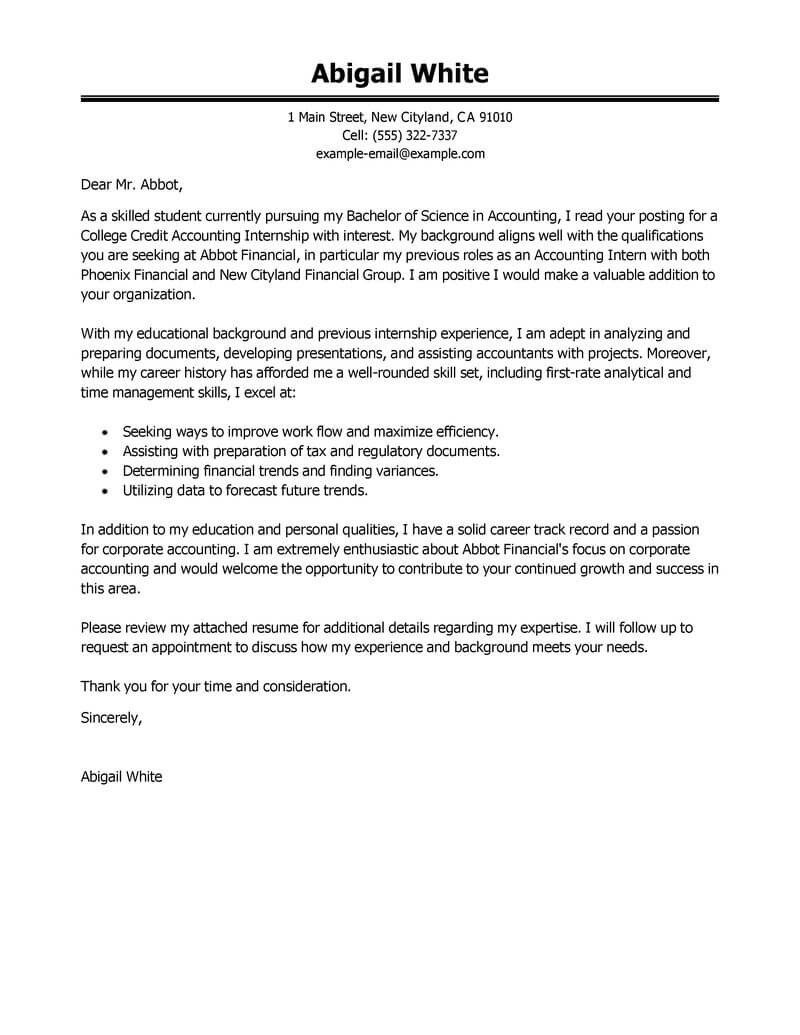Best Training Internship College Credits Cover Letter