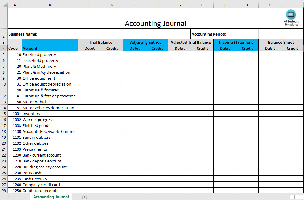 Accounting Journal Excel template