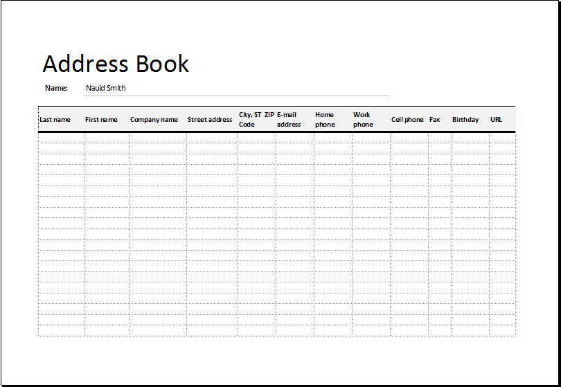 address List Book Template for EXCEL