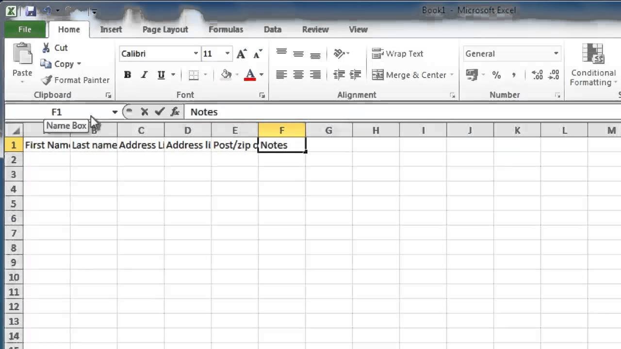 How to Make address book in Excel 2010