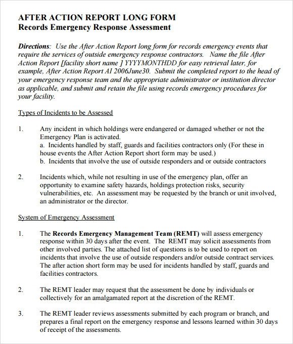 Sample After Action Report 6 Documents in PDF