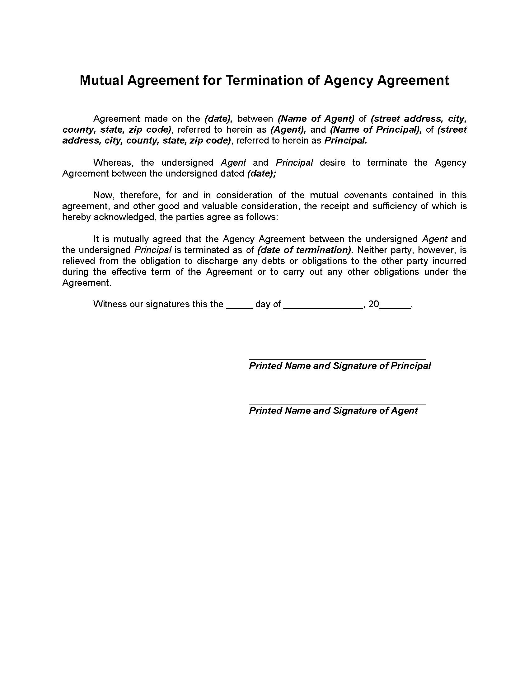 Mutual Termination of Agency Agreement